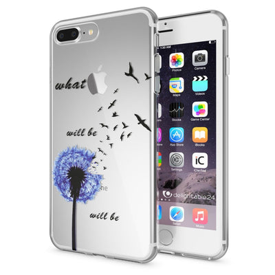 NALIA Handyhülle kompatibel mit iPhone 8 Plus / 7 Plus, Slim Silikon Motiv Handy-Case Crystal Schutz-Hülle Dünn Durchsichtig, Etui Back-Cover Schale Transparent Bumper Dandelion Blau NALIA Protective Hülle