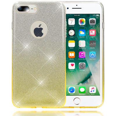 NALIA Handyhülle kompatibel mit iPhone 8 Plus / 7 Plus, Glitzer Ultra-Slim Silikon-Case Back-Cover Schutz-Hülle, Glitter Sparkle Handytasche, Dünnes Bling Strass Smart-Phone Thin Etui - Silber / Gelb NALIA Protective Hülle