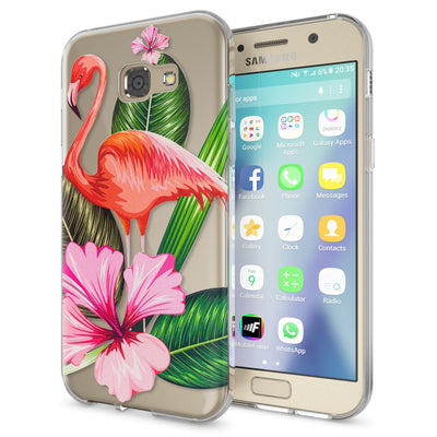 NALIA Handyhülle kompatibel mit Samsung Galaxy A5 2017, Slim Silikon Motiv Case Cover Schutz-Hülle Dünn Durchsichtig Etui Handy-Tasche Backcover Transparent Bumper Flamingo Green NALIA Protective Hülle