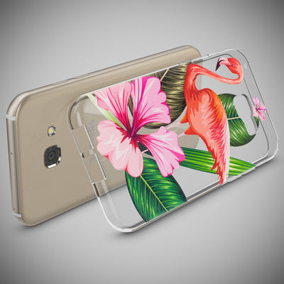 NALIA Handyhülle kompatibel mit Samsung Galaxy A5 2017, Slim Silikon Motiv Case Cover Schutz-Hülle Dünn Durchsichtig Etui Handy-Tasche Backcover Transparent Bumper Flamingo Green NALIA Protective Hülle