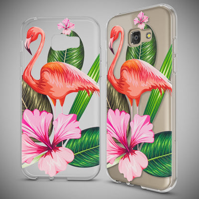 NALIA Handyhülle kompatibel mit Samsung Galaxy A5 2017, Slim Silikon Motiv Case Cover Schutz-Hülle Dünn Durchsichtig Etui Handy-Tasche Backcover Transparent Bumper Flamingo Green NALIA Protective Hülle
