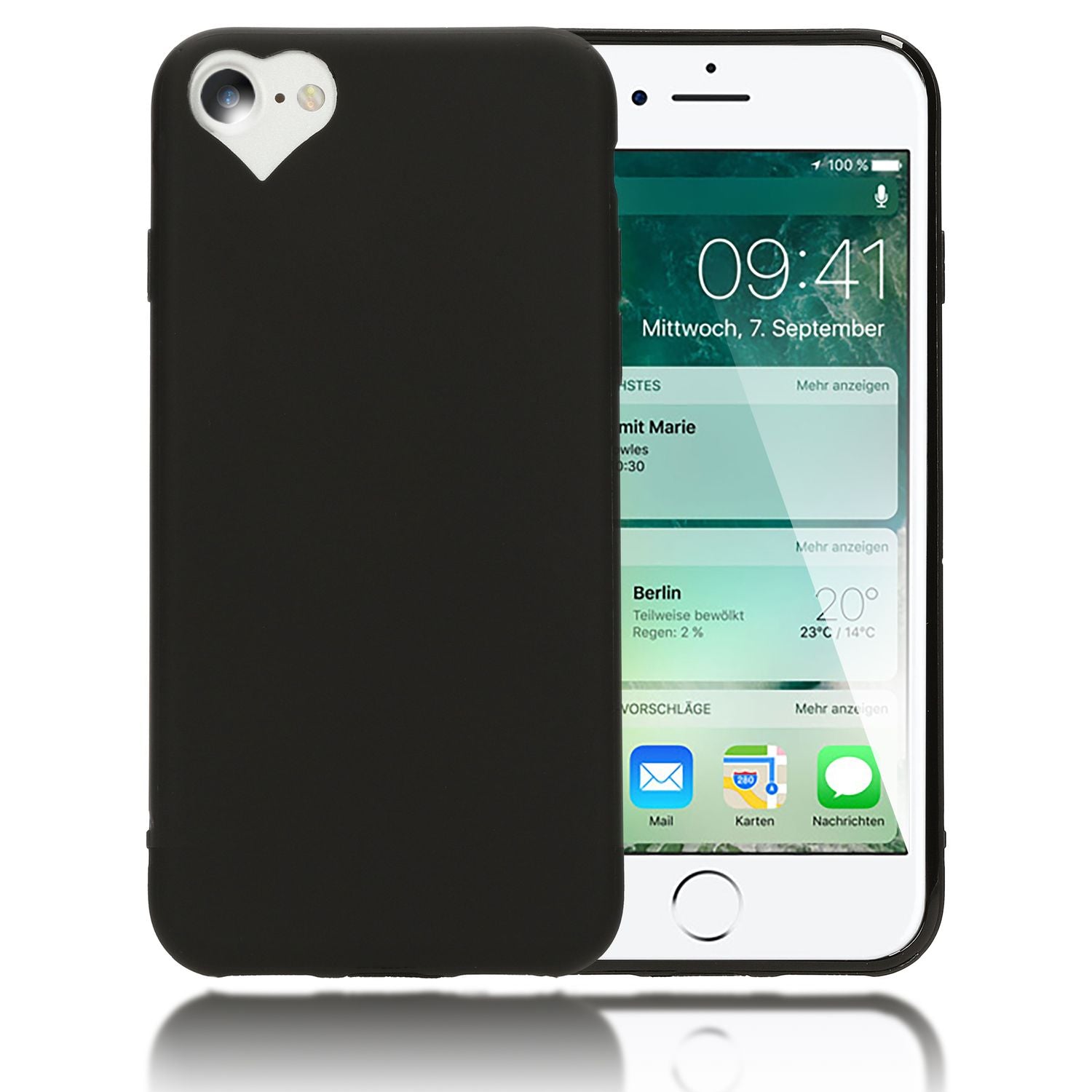 NALIA Handy Hülle für iPhone SE 2022 / SE 2020 / 8 / 7, Herz Case Cover Schutz Schwarz NALIA