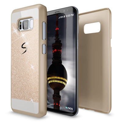 NALIA Handyhülle kompatibel mit Samsung Galaxy S8 Plus, Glitzer Slim Hard-Case Back-Cover Schutz-Hülle, Handy-Tasche im Glitter Sparkle Design, Dünnes Bling Etui Smart-Phone Skin Rose Gold NALIA Protective Hülle
