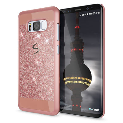 NALIA Handyhülle kompatibel mit Samsung Galaxy S8 Plus, Glitzer Slim Hard-Case Back-Cover Schutz-Hülle, Handy-Tasche im Glitter Sparkle Design, Dünnes Bling Etui Smart-Phone Skin Rose Gold NALIA Protective Hülle