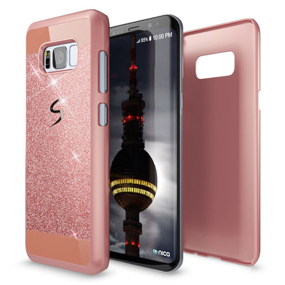 NALIA Handyhülle kompatibel mit Samsung Galaxy S8 Plus, Glitzer Slim Hard-Case Back-Cover Schutz-Hülle, Handy-Tasche im Glitter Sparkle Design, Dünnes Bling Etui Smart-Phone Skin Rose Gold NALIA Protective Hülle