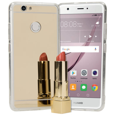 NALIA Spiegel Hülle kompatibel mit Huawei Nova, Ultra-Slim Mirror Case Cover Silikon Schutzhülle, Dünne Handyhülle Backcover verspiegelt, Handy-Tasche Bumper Skin Smart-Phone Etui Gold NALIA SlimFit Hülle