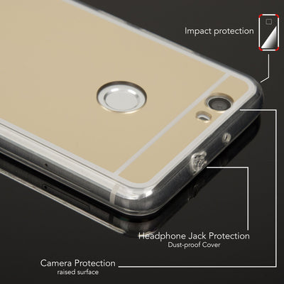 NALIA Spiegel Hülle kompatibel mit Huawei Nova, Ultra-Slim Mirror Case Cover Silikon Schutzhülle, Dünne Handyhülle Backcover verspiegelt, Handy-Tasche Bumper Skin Smart-Phone Etui Gold NALIA SlimFit Hülle