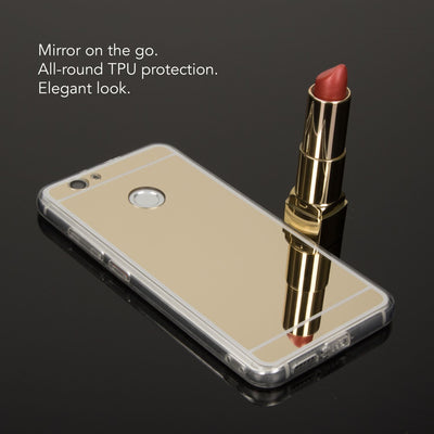 NALIA Spiegel Hülle kompatibel mit Huawei Nova, Ultra-Slim Mirror Case Cover Silikon Schutzhülle, Dünne Handyhülle Backcover verspiegelt, Handy-Tasche Bumper Skin Smart-Phone Etui Gold NALIA SlimFit Hülle