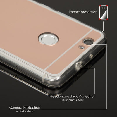 NALIA Spiegel Hülle kompatibel mit Huawei Nova, Ultra-Slim Mirror Case Cover Silikon Schutzhülle, Dünne Handyhülle Backcover verspiegelt, Handy-Tasche Bumper Skin Smart-Phone Etui Rose Gold NALIA SlimFit Hülle