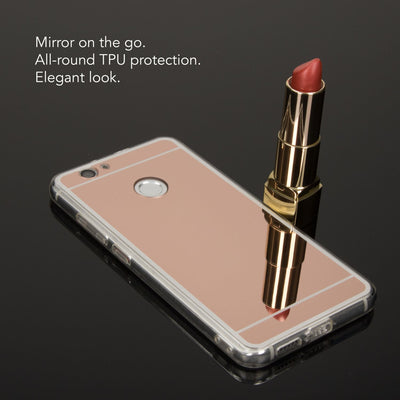 NALIA Spiegel Hülle kompatibel mit Huawei Nova, Ultra-Slim Mirror Case Cover Silikon Schutzhülle, Dünne Handyhülle Backcover verspiegelt, Handy-Tasche Bumper Skin Smart-Phone Etui Rose Gold NALIA SlimFit Hülle