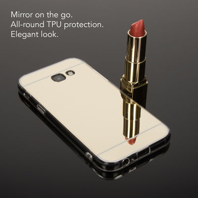NALIA Spiegel Hülle kompatibel mit Samsung Galaxy A5 2017, Ultra-Slim Mirror Case Cover Silikon Schutzhülle, Dünne Handyhülle Backcover verspiegelt, Handy-Tasche Smart-Phone Etui Gold NALIA Protective Hülle