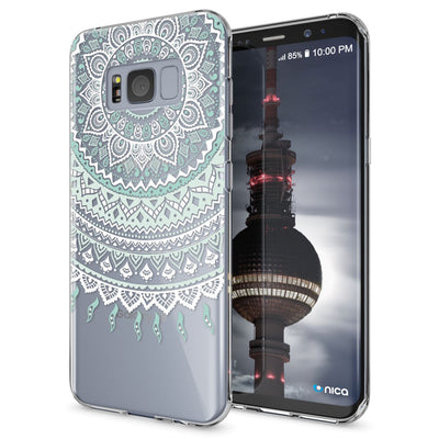 NALIA Handyhülle kompatibel mit Samsung Galaxy S8 Plus, Motiv Design Slim Silikon Case Cover, Crystal Schutzhülle Handy-Tasche Dünn, Muster Backcover Smart-Phone Hülle Mandala Blau Türkis NALIA Protective Hülle