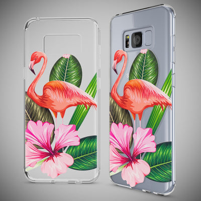 NALIA Handyhülle kompatibel mit Samsung Galaxy S8, Motiv Design Slim Silikon Case Cover, Crystal Schutzhülle Handy-Tasche Dünn, Muster Backcover Bumper Smart-Phone Hülle Flamingo Green NALIA SlimFit Hülle