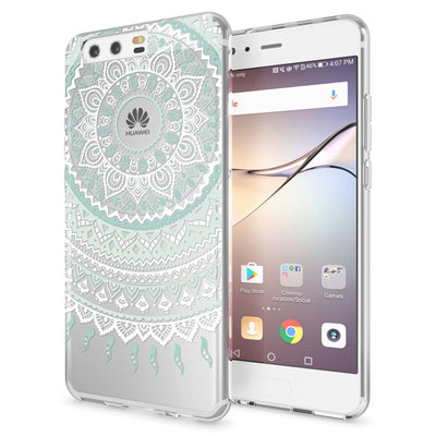 NALIA Handyhülle kompatibel mit Huawei P10, Motiv Design Slim Silikon Case Cover, Crystal Schutzhülle Handy-Tasche Dünn, Muster Etui Backcover Hülle Smart-Phone Bumper Mandala Blau Türkis NALIA SlimFit Hülle