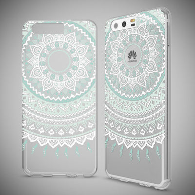 NALIA Handyhülle kompatibel mit Huawei P10, Motiv Design Slim Silikon Case Cover, Crystal Schutzhülle Handy-Tasche Dünn, Muster Etui Backcover Hülle Smart-Phone Bumper Mandala Blau Türkis NALIA SlimFit Hülle