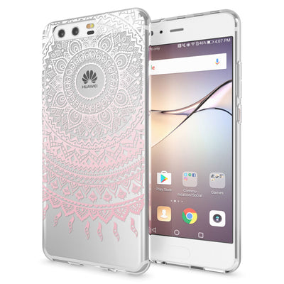 NALIA Handyhülle kompatibel mit Huawei P10, Motiv Design Slim Silikon Case Cover, Crystal Schutzhülle Handy-Tasche Dünn, Muster Etui Backcover Hülle Smart-Phone Bumper Mandala Pink NALIA SlimFit Hülle