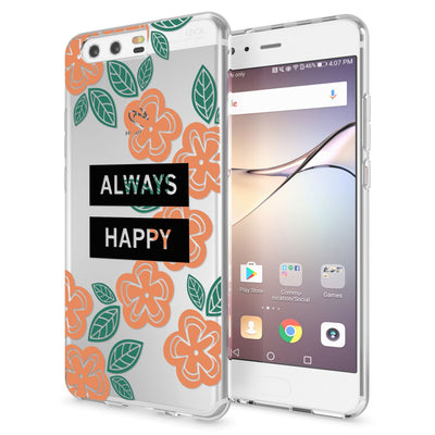 NALIA Handyhülle kompatibel mit Huawei P10, Motiv Design Slim Silikon Case Cover, Crystal Schutzhülle Handy-Tasche Dünn, Muster Etui Backcover Hülle Smart-Phone Bumper Always Happy NALIA SlimFit Hülle