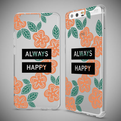 NALIA Handyhülle kompatibel mit Huawei P10, Motiv Design Slim Silikon Case Cover, Crystal Schutzhülle Handy-Tasche Dünn, Muster Etui Backcover Hülle Smart-Phone Bumper Always Happy NALIA SlimFit Hülle