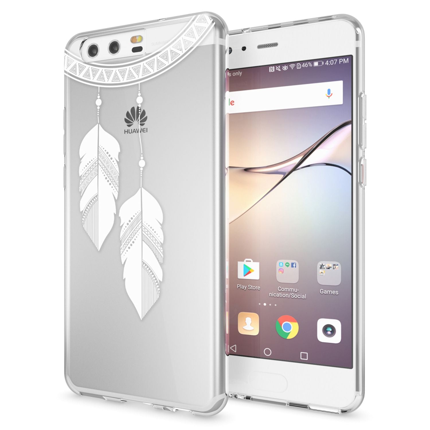 Huawei P10 Hülle Handyhülle von NALIA, Slim Silikon Motiv Case Cover Schutzhülle Chain Feathers NALIA