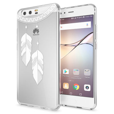 NALIA Handyhülle kompatibel mit Huawei P10, Motiv Design Slim Silikon Case Cover, Crystal Schutzhülle Handy-Tasche Dünn, Muster Etui Backcover Hülle Smart-Phone Bumper Chain Feathers NALIA SlimFit Hülle