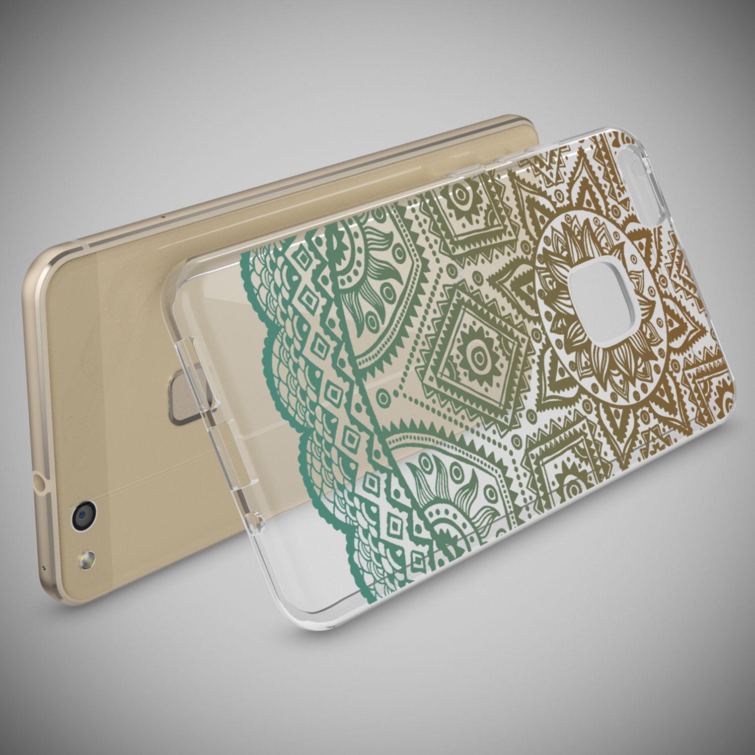 Huawei P10 Lite Hülle Handyhülle von NALIA, Slim Silikon Motiv Cover Schutzhülle Mandala Türkis Grün NALIA