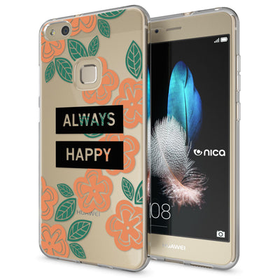 NALIA Handyhülle kompatibel mit Huawei P10 Lite, Motiv Design Slim Silikon Case Cover, Crystal Schutzhülle Handy-Tasche Dünn, Muster Backcover Skin Smart-Phone Hülle Always Happy NALIA SlimFit Hülle