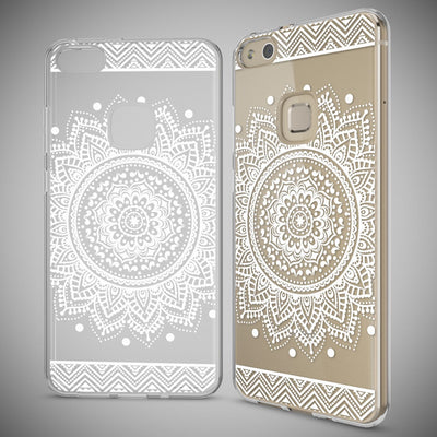 NALIA Handyhülle kompatibel mit Huawei P10 Lite, Motiv Design Slim Silikon Case Cover, Crystal Schutzhülle Handy-Tasche Dünn, Muster Backcover Skin Smart-Phone Hülle Circle Flowers NALIA SlimFit Hülle