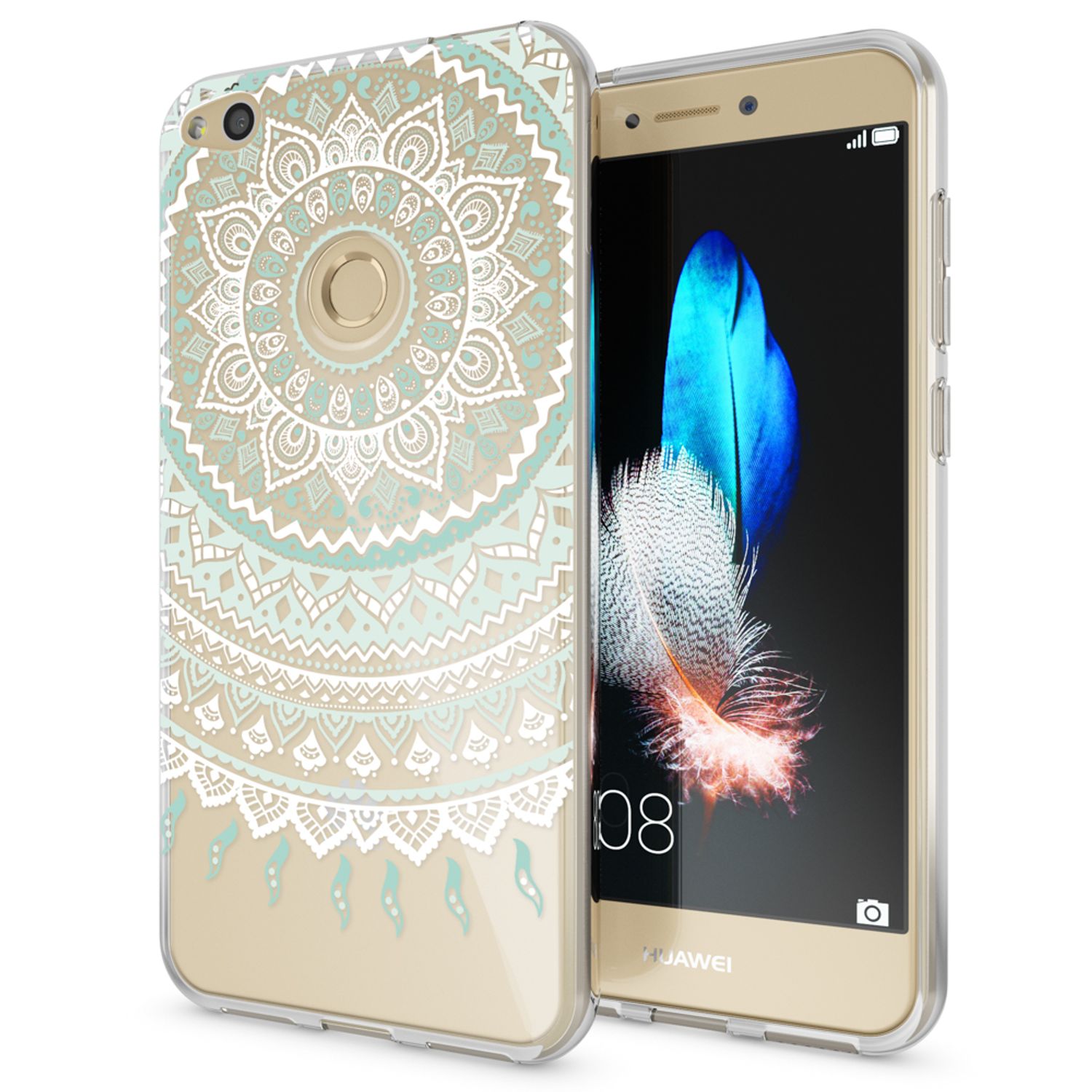 Huawei P8 Lite 2017 Hülle Handyhülle von NALIA, Slim Silikon Motiv Schutz Case Mandala Blau Türkis NALIA