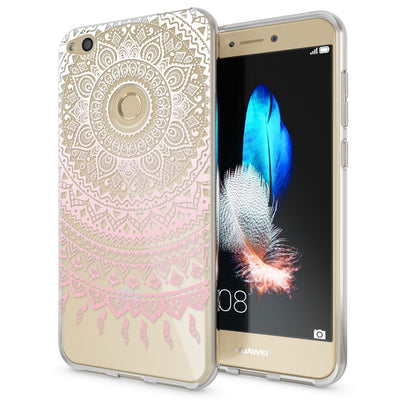NALIA Handyhülle kompatibel mit Huawei P8 Lite 2017, Motiv Design Slim Silikon Case Cover, Crystal Schutzhülle Handy-Tasche Dünn, Muster Etui Backcover Smart-Phone Hülle Mandala Pink NALIA SlimFit Hülle
