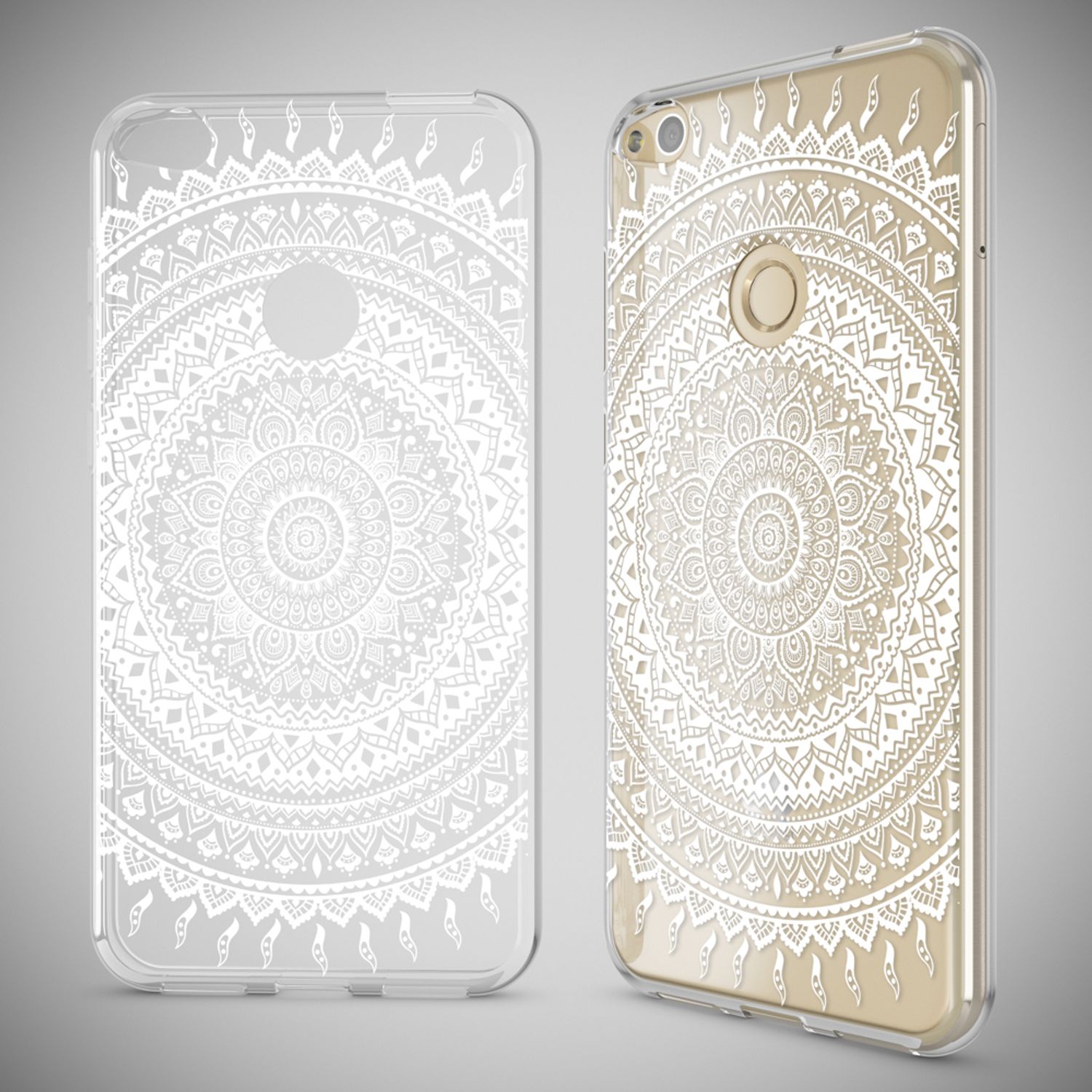 Huawei P8 Lite 2017 Hülle Handyhülle von NALIA, Slim Silikon Motiv Schutz Case Mandala Weiß NALIA