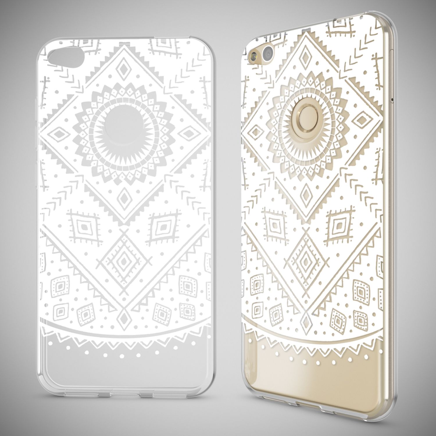 Huawei P8 Lite 2017 Hülle Handyhülle von NALIA, Slim Silikon Motiv Schutz Case Mandala Weiß NALIA