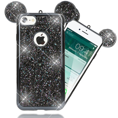NALIA Handyhülle kompatibel mit iPhone 7, Glitzer Slim Back-Cover Case mit Maus Ohren, Glitter Silikon Hülle Schutzhülle Dünn, Strass Bling Etui Handy-Tasche Smart-Phone Bumper NALIA Protective Hülle