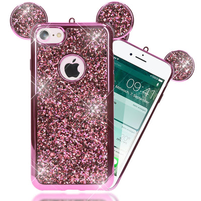 NALIA Handyhülle kompatibel mit iPhone 7, Glitzer Slim Back-Cover Case mit Maus Ohren, Glitter Silikon Hülle Schutzhülle Dünn, Strass Bling Etui Handy-Tasche Smart-Phone Bumper NALIA Protective Hülle