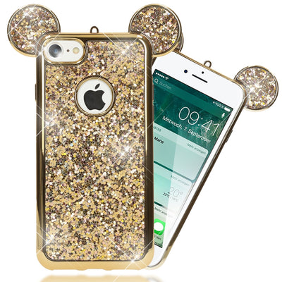 NALIA Handyhülle kompatibel mit iPhone 7, Glitzer Slim Back-Cover Case mit Maus Ohren, Glitter Silikon Hülle Schutzhülle Dünn, Strass Bling Etui Handy-Tasche Smart-Phone Bumper NALIA Protective Hülle