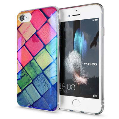 NALIA Handyhülle kompatibel mit iPhone SE 2020 / 8 / 7 Hülle, Motiv Case Silikon Cover Glänzend Durchsichtig Dünn, Glitzer Schutzhülle Handy-Tasche Backcover Bumper TPU Etui Colored Tiles NALIA Protective Hülle