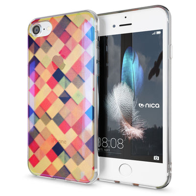 NALIA Handyhülle kompatibel mit iPhone SE 2020 / 8 / 7 Hülle, Motiv Case Silikon Cover Glänzend Durchsichtig Dünn, Glitzer Schutzhülle Handy-Tasche Backcover Bumper TPU Etui Colored Tiles NALIA Protective Hülle