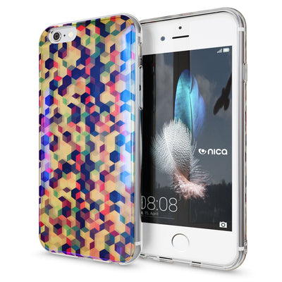 NALIA Handyhülle kompatibel mit iPhone 6 6S, Motiv Glitzer Design Slim Silikon Case Cover, Crystal Schutzhülle Dünn Durchsichtig, Handy-Tasche Hülle Backcover Bumper Etui Pastel Cubes NALIA Protective Hülle