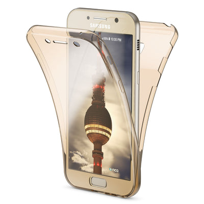 NALIA 360 Grad Hülle kompatibel mit Samsung Galaxy A5 2017, Full Cover Rundum Doppel-Schutz Handyhülle, Dünnes Ganzkörper Silikon Case, Transparente Schutzhülle Vorne & Hinten Gold NALIA Protective Hülle