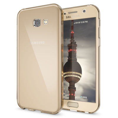 NALIA 360 Grad Hülle kompatibel mit Samsung Galaxy A5 2017, Full Cover Rundum Doppel-Schutz Handyhülle, Dünnes Ganzkörper Silikon Case, Transparente Schutzhülle Vorne & Hinten Gold NALIA Protective Hülle