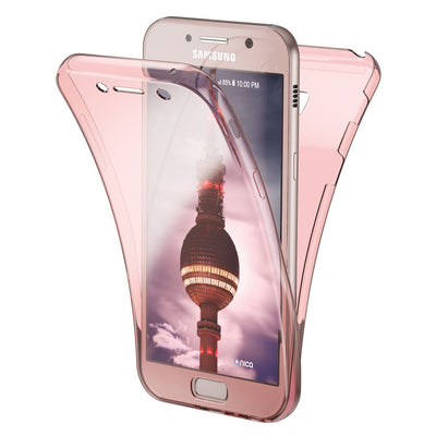 NALIA 360 Grad Hülle kompatibel mit Samsung Galaxy A5 2017, Full Cover Rundum Doppel-Schutz Handyhülle, Dünnes Ganzkörper Silikon Case, Transparente Schutzhülle Vorne & Hinten Rose Gold NALIA Protective Hülle