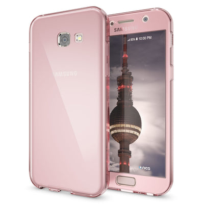NALIA 360 Grad Hülle kompatibel mit Samsung Galaxy A5 2017, Full Cover Rundum Doppel-Schutz Handyhülle, Dünnes Ganzkörper Silikon Case, Transparente Schutzhülle Vorne & Hinten Rose Gold NALIA Protective Hülle