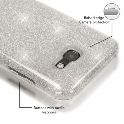 NALIA Handyhülle kompatibel mit Samsung Galaxy A5 2017, Glitzer Slim Silikon-Case Back-Cover Schutzhülle, Glitter Sparkle Handy-Tasche Bumper, Dünne Bling Strass Smart-Phone Hülle Silber NALIA Protective Hülle