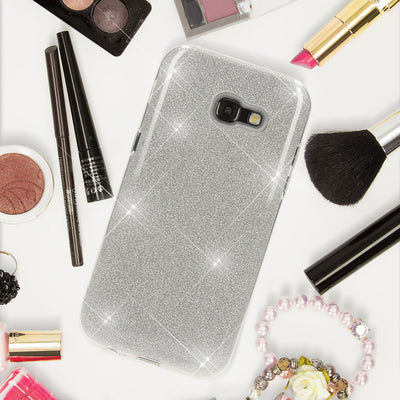 NALIA Handyhülle kompatibel mit Samsung Galaxy A5 2017, Glitzer Slim Silikon-Case Back-Cover Schutzhülle, Glitter Sparkle Handy-Tasche Bumper, Dünne Bling Strass Smart-Phone Hülle Silber NALIA Protective Hülle