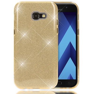 NALIA Handyhülle kompatibel mit Samsung Galaxy A5 2017, Glitzer Slim Silikon-Case Back-Cover Schutzhülle, Glitter Sparkle Handy-Tasche Bumper, Dünne Bling Strass Smart-Phone Hülle Gold NALIA Protective Hülle