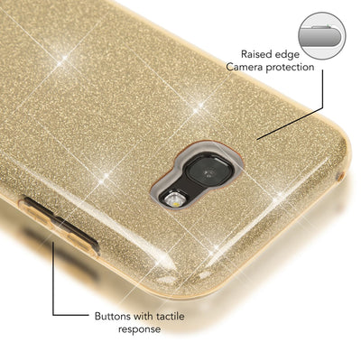 NALIA Handyhülle kompatibel mit Samsung Galaxy A5 2017, Glitzer Slim Silikon-Case Back-Cover Schutzhülle, Glitter Sparkle Handy-Tasche Bumper, Dünne Bling Strass Smart-Phone Hülle Gold NALIA Protective Hülle