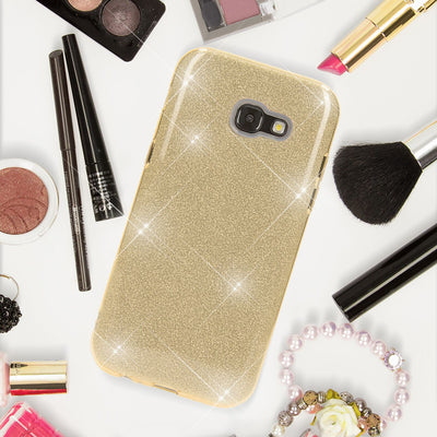 NALIA Handyhülle kompatibel mit Samsung Galaxy A5 2017, Glitzer Slim Silikon-Case Back-Cover Schutzhülle, Glitter Sparkle Handy-Tasche Bumper, Dünne Bling Strass Smart-Phone Hülle Gold NALIA Protective Hülle