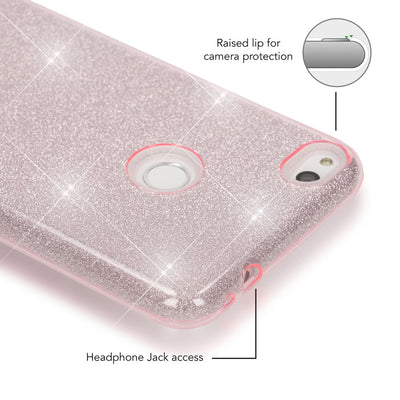 NALIA Handyhülle kompatibel mit Huawei P8 Lite 2017, Glitzer Slim Silikon-Case Back-Cover Schutzhülle, Glitter Sparkle Handy-Tasche Bumper, Dünne Bling Strass Smart-Phone Hülle Gold NALIA Protective Hülle