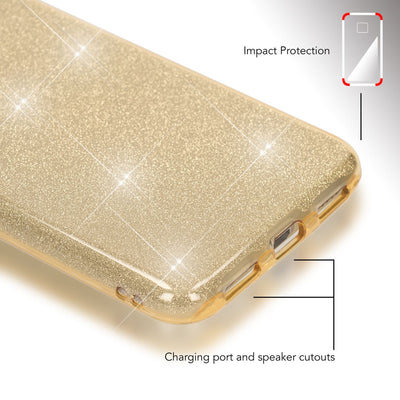 NALIA Handyhülle kompatibel mit Huawei P8 Lite 2017, Glitzer Slim Silikon-Case Back-Cover Schutzhülle, Glitter Sparkle Handy-Tasche Bumper, Dünne Bling Strass Smart-Phone Hülle Gold NALIA Protective Hülle