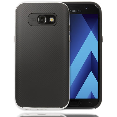 NALIA Handyhülle kompatibel mit Samsung Galaxy A5 2017, Carbon Design mit Metall-Look Rahmen Ultra-Slim Schutzhülle Silikon Case, Dünne Etui Hülle Handy-Tasche Smart-Phone Back-Cover Silber NALIA Protective Hülle