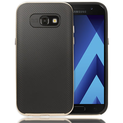 NALIA Handyhülle kompatibel mit Samsung Galaxy A5 2017, Carbon Design mit Metall-Look Rahmen Ultra-Slim Schutzhülle Silikon Case, Dünne Etui Hülle Handy-Tasche Smart-Phone Back-Cover Gold NALIA Protective Hülle